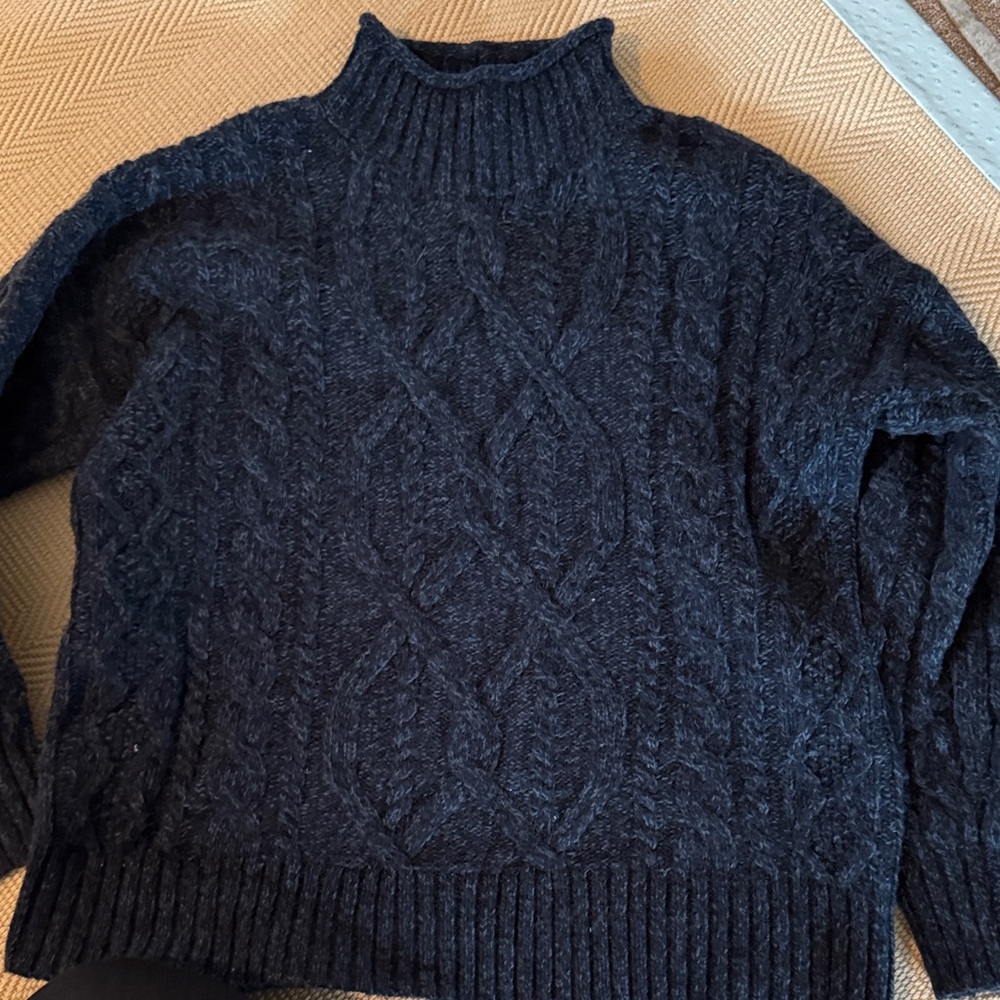 L.L. Bean Women's Dark Gray Cable Knit Turtleneck Sweater